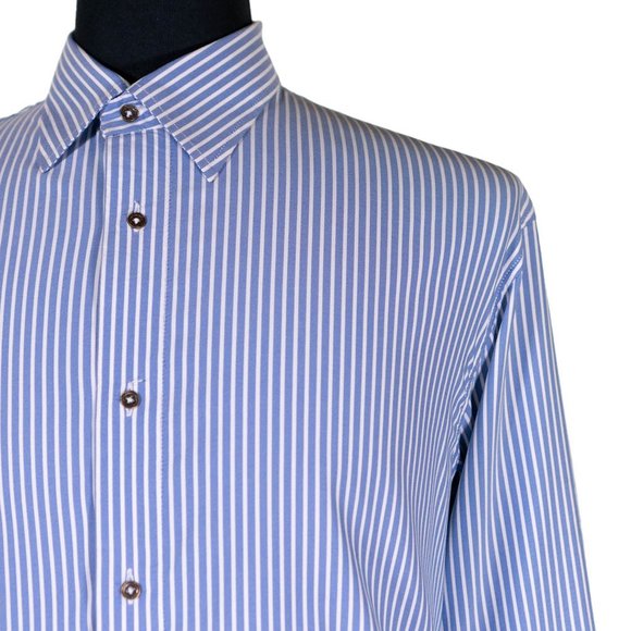 Mens Shirt Button Up Blue White Striped Silky Dress Casual Beach Handmade Large - Picture 4 of 7